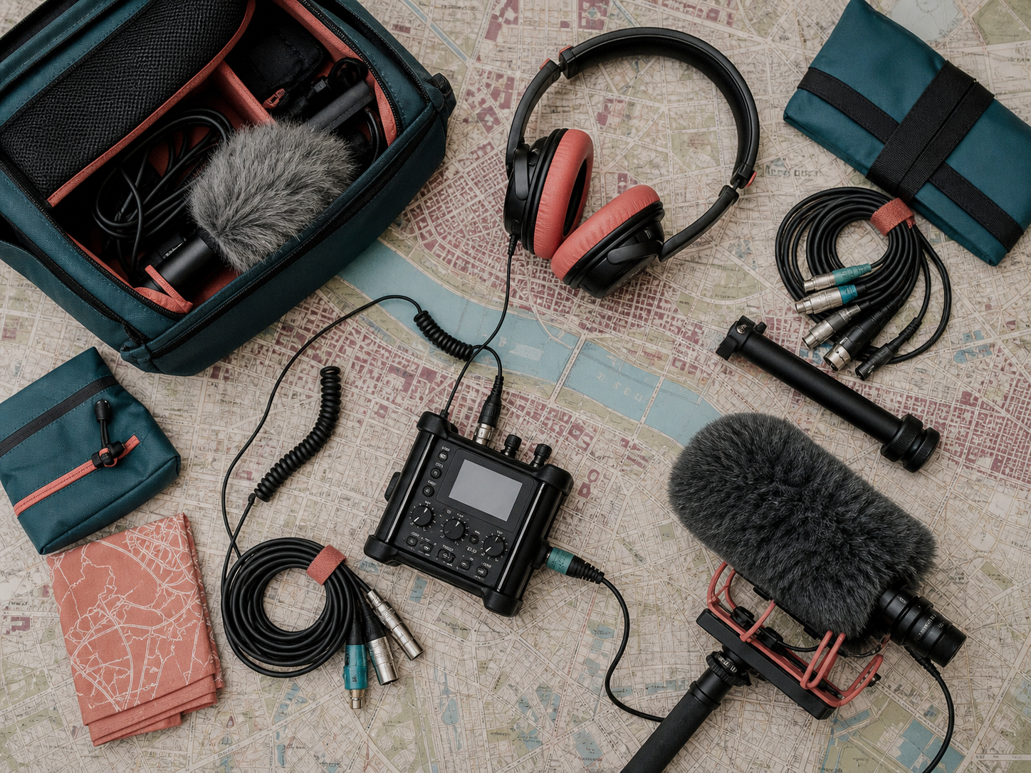 Kit de prise de son posé sur une carte
