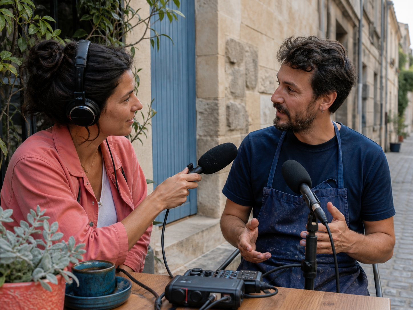 Interview d'un artisan dans une rue bordelaise